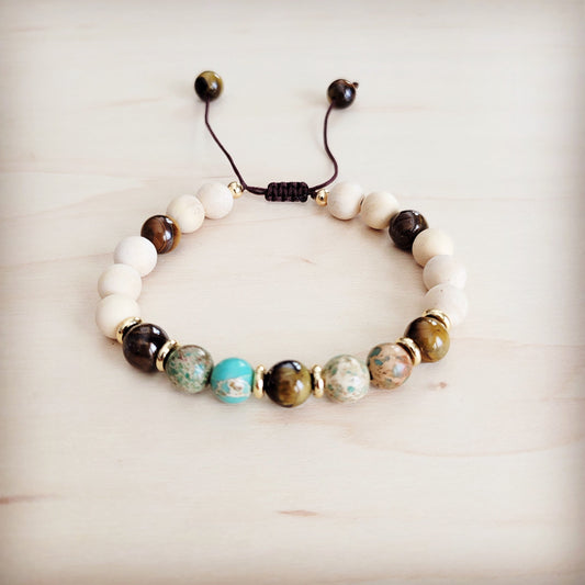 Genuine Jasper and Tigers Eye Beaded Bracelet 811t