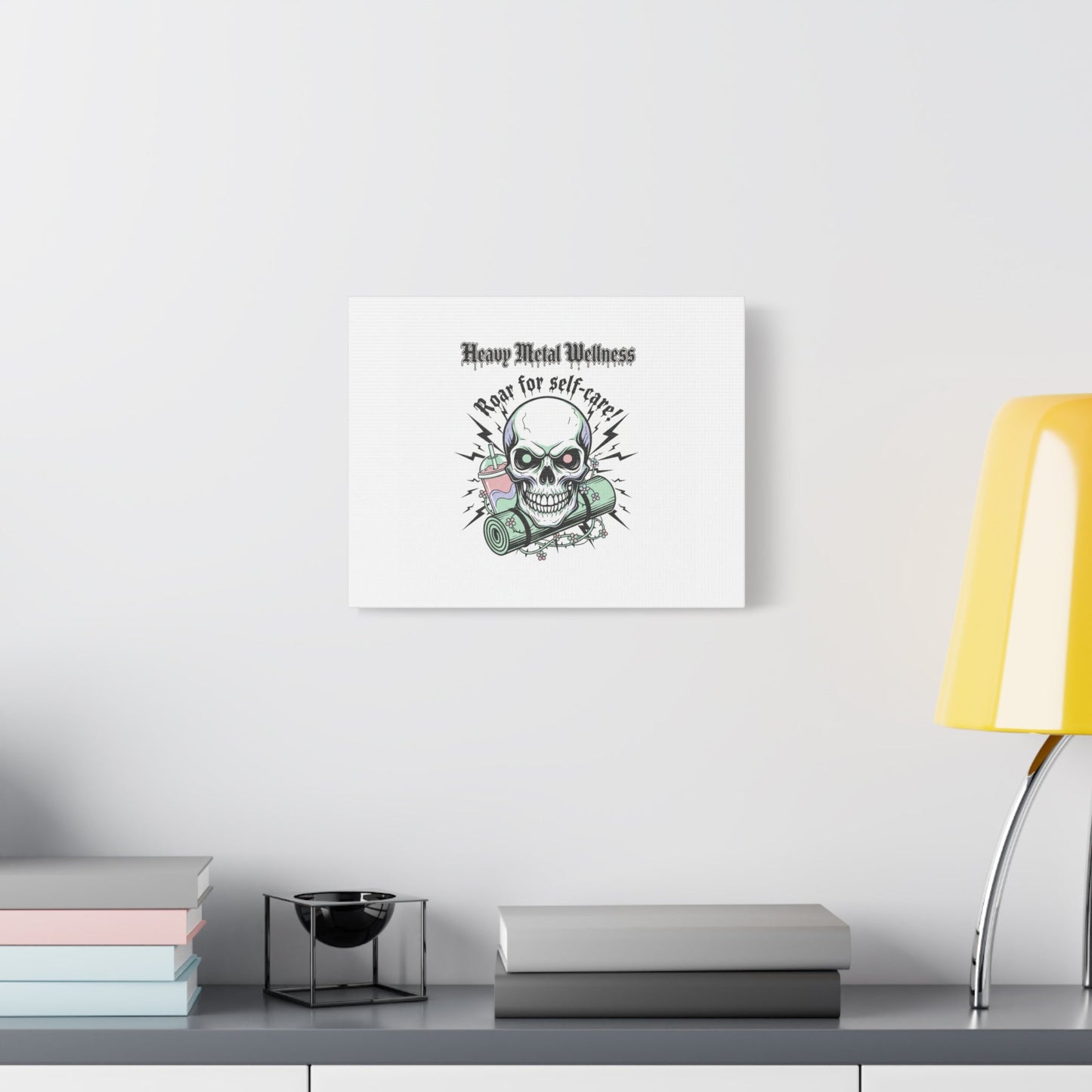 Roar for Self-Care Skull Canvas | heavy metal wellness, gothic wellness quote