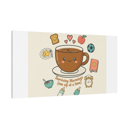 Surviving Mornings (One Sip at a Time) Canvas | Parenting Morning Humor, Coffee & Kids