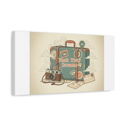 Pack Your Dreams Canvas | Retro Travel Postcard, Wanderlust Passport Stamp Art