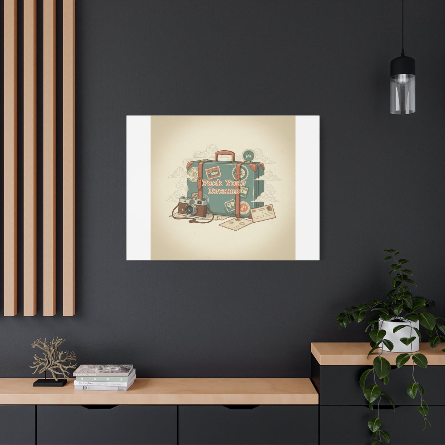 Pack Your Dreams Canvas | Retro Travel Postcard, Wanderlust Passport Stamp Art