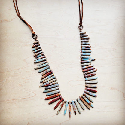 Aqua Terra Slab Necklace with Genuine Leather Ties 250b
