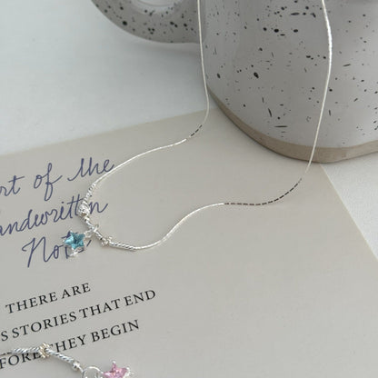 S925 Silver Niche Sweet Color-Diamond Star Collarbone Necklace