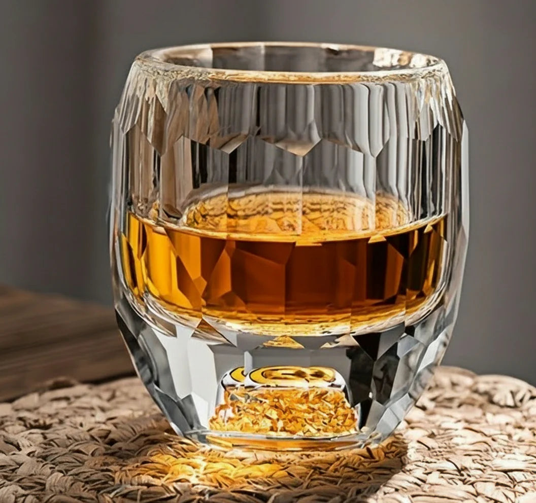 Diamond Faceted Gold Foil White Vertical Turquoise Wine Glass