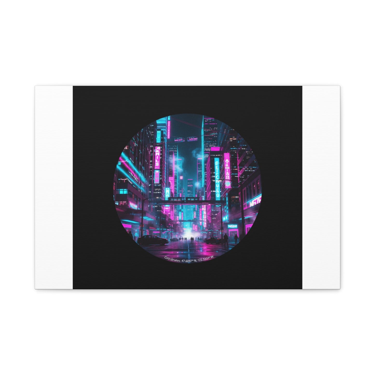 Neon Cyberpunk Cityscape Canvas | synthwave skyline, future city art