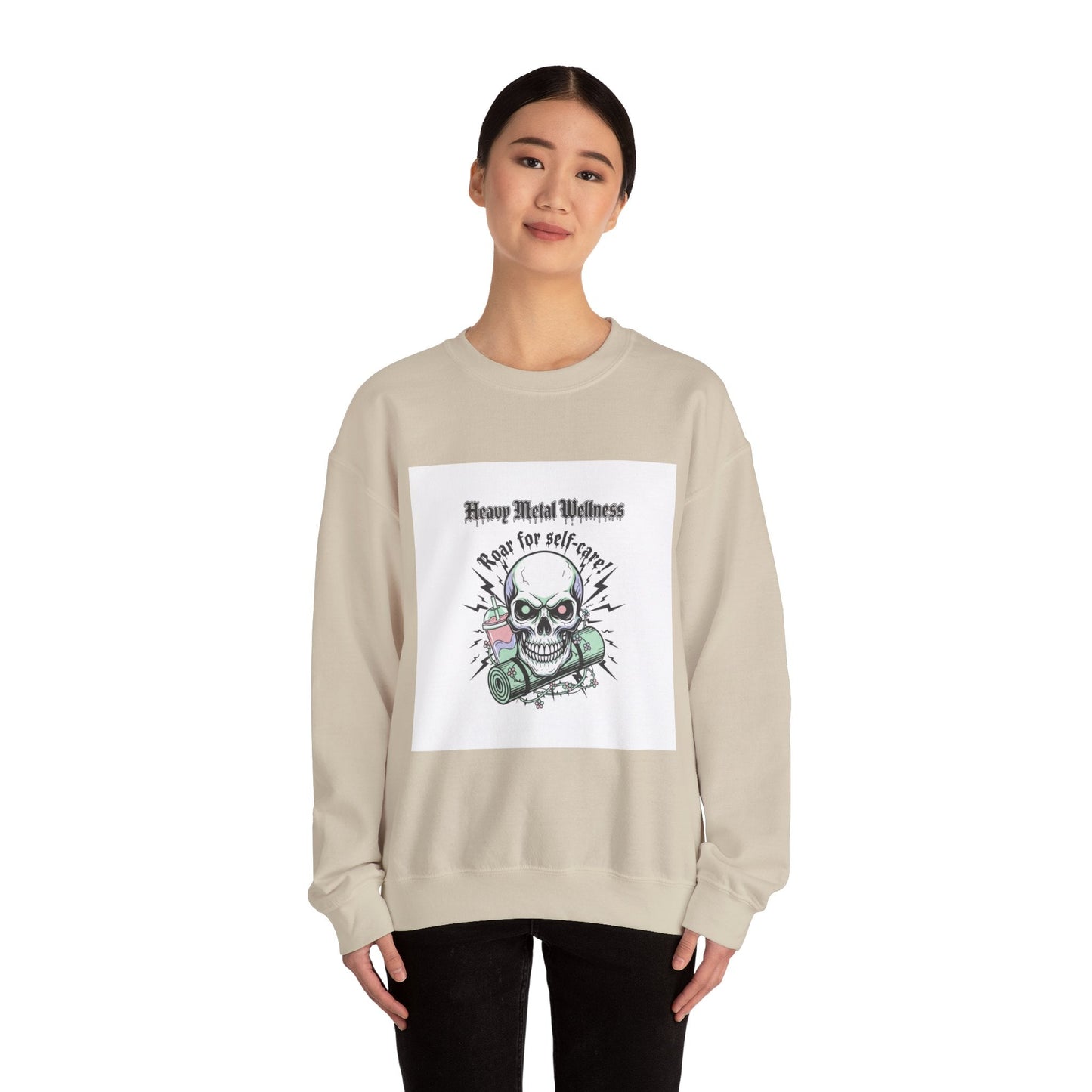Heavy Metal Wellness Skull Crewneck Sweatshirt | metal font shirt, gothic wellness quote
