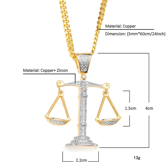 Justice Scale Iced Out CZ Hip Hop Necklace