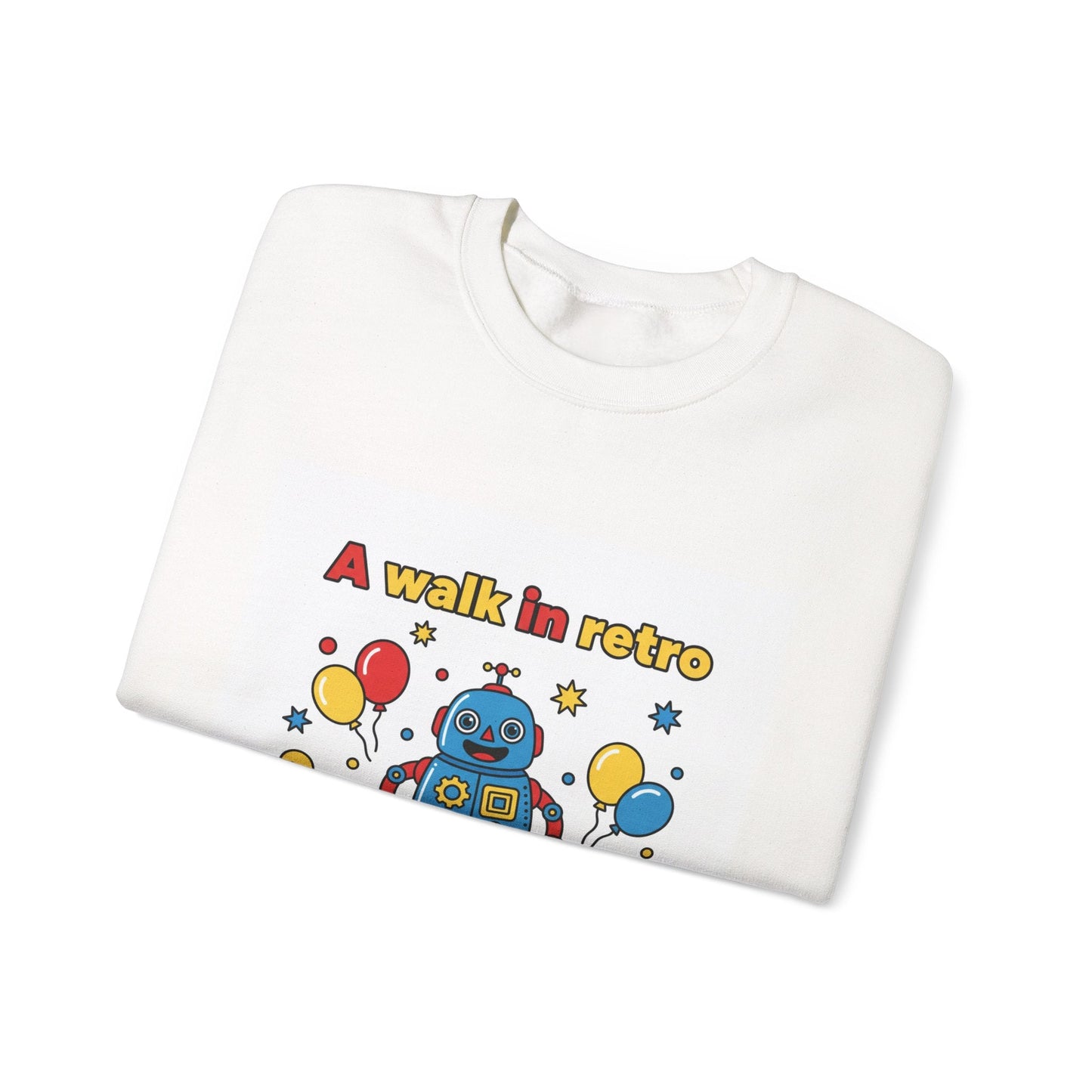 Retro Toy Robot Crewneck Sweatshirt | Throwback Kid, Primary Color Retro