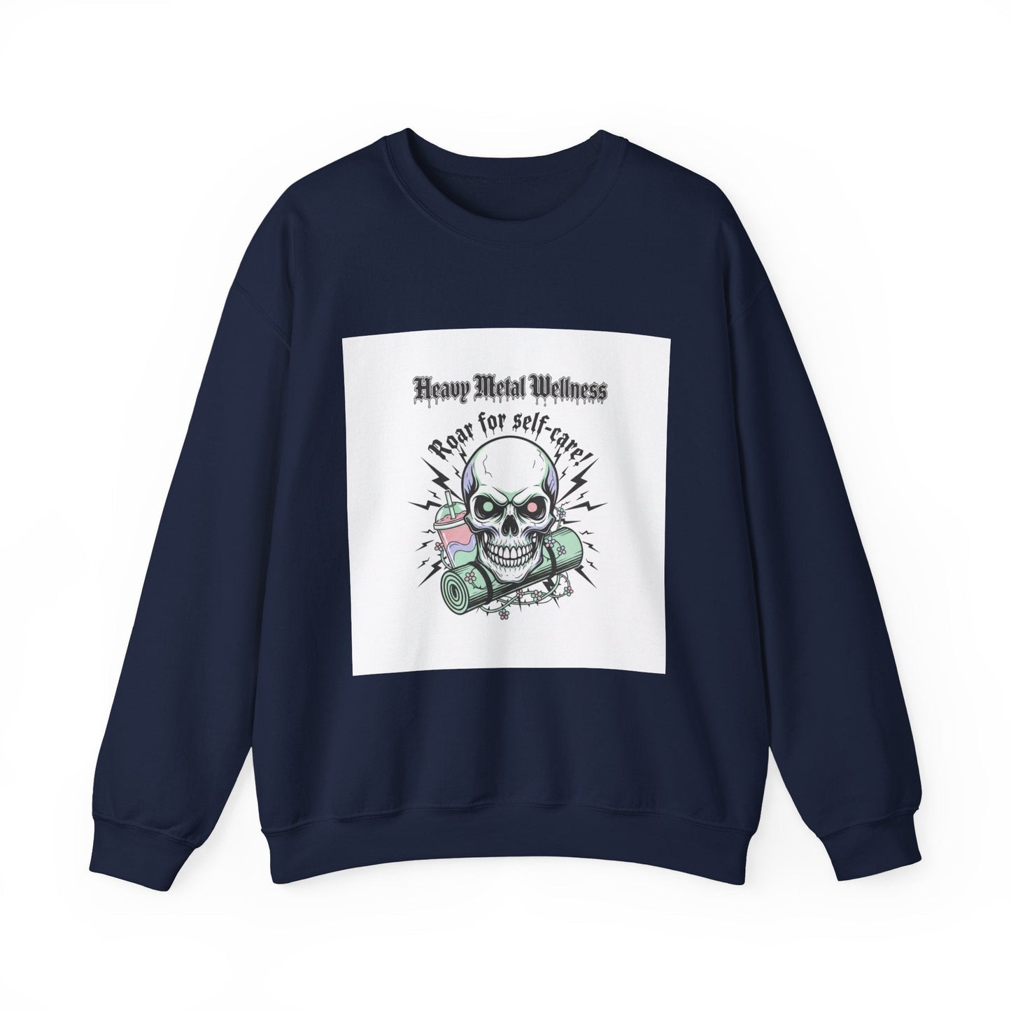 Heavy Metal Wellness Skull Crewneck Sweatshirt | metal font shirt, gothic wellness quote