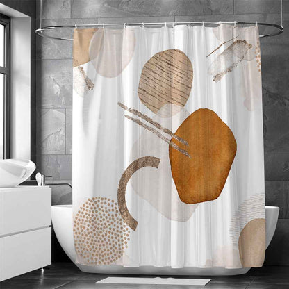 Modern Retro Neutral Waterproof Shower Curtain Set - Abstract Geometric Waffle Weave Fabric for Minimalist Bath Decor