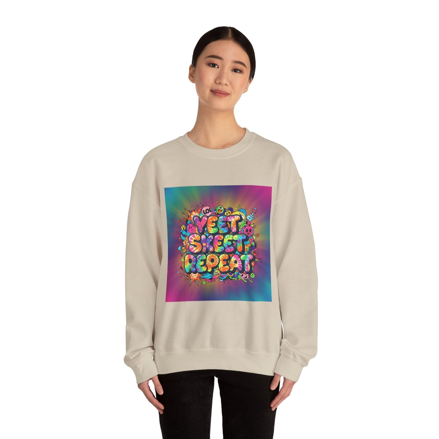 Yeet Sleep Repeat Sweatshirt | meme phrase, glitch graphic