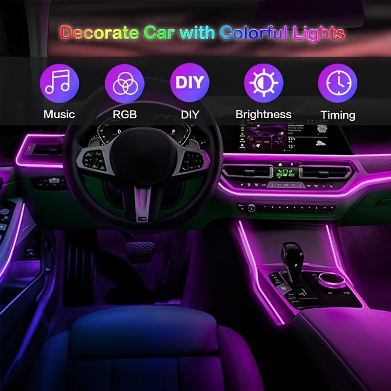 3m Interior Automotive Neon (center Console + Dashboard) with Matching Armrest Storage Box, RGB LED Light Strips for Environmental Application Control