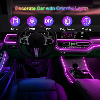 3m Interior Automotive Neon (center Console + Dashboard) with Matching Armrest Storage Box, RGB LED Light Strips for Environmental Application Control