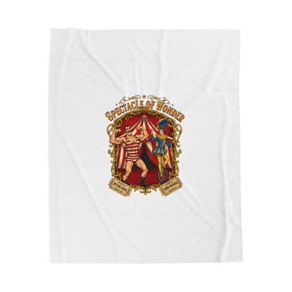 Circus Spectacle Crest Velveteen Plush Blanket | Vintage carnival design, camp circus aesthetic