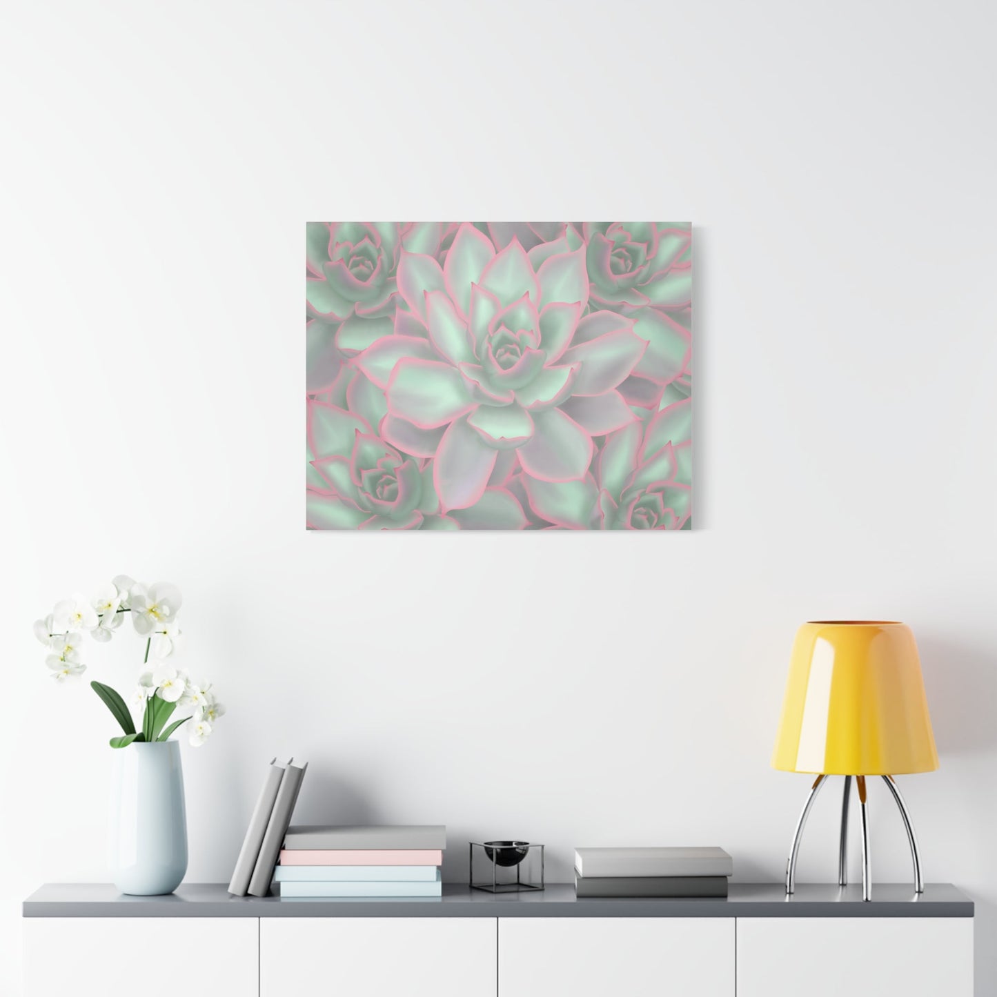 Echeveria Violet Queen Succulent Pattern Canvas Print – Botanical Wall Art