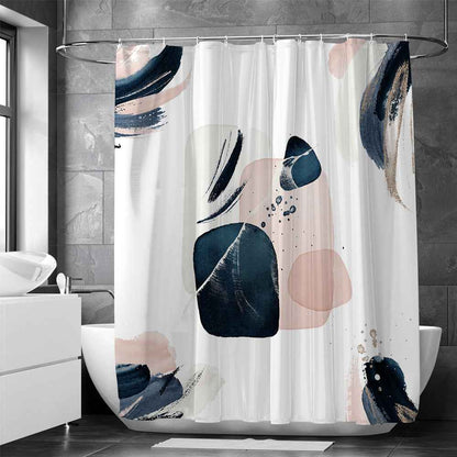 Modern Retro Neutral Waterproof Shower Curtain Set - Abstract Geometric Waffle Weave Fabric for Minimalist Bath Decor