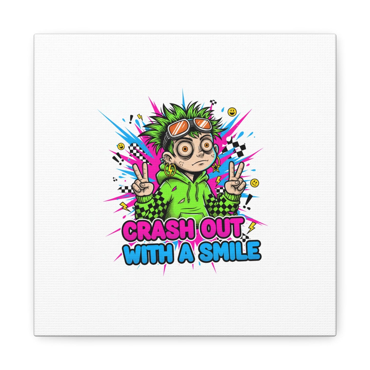 Crash Out With a Smile Canvas Print | Neon Skate Graffiti, Meme Meltdown Art