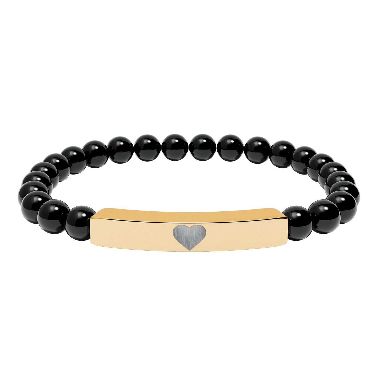 Engraved Natural Stone Stretch Bar Bracelet — Personalized Heart Bar Beaded Bracelet