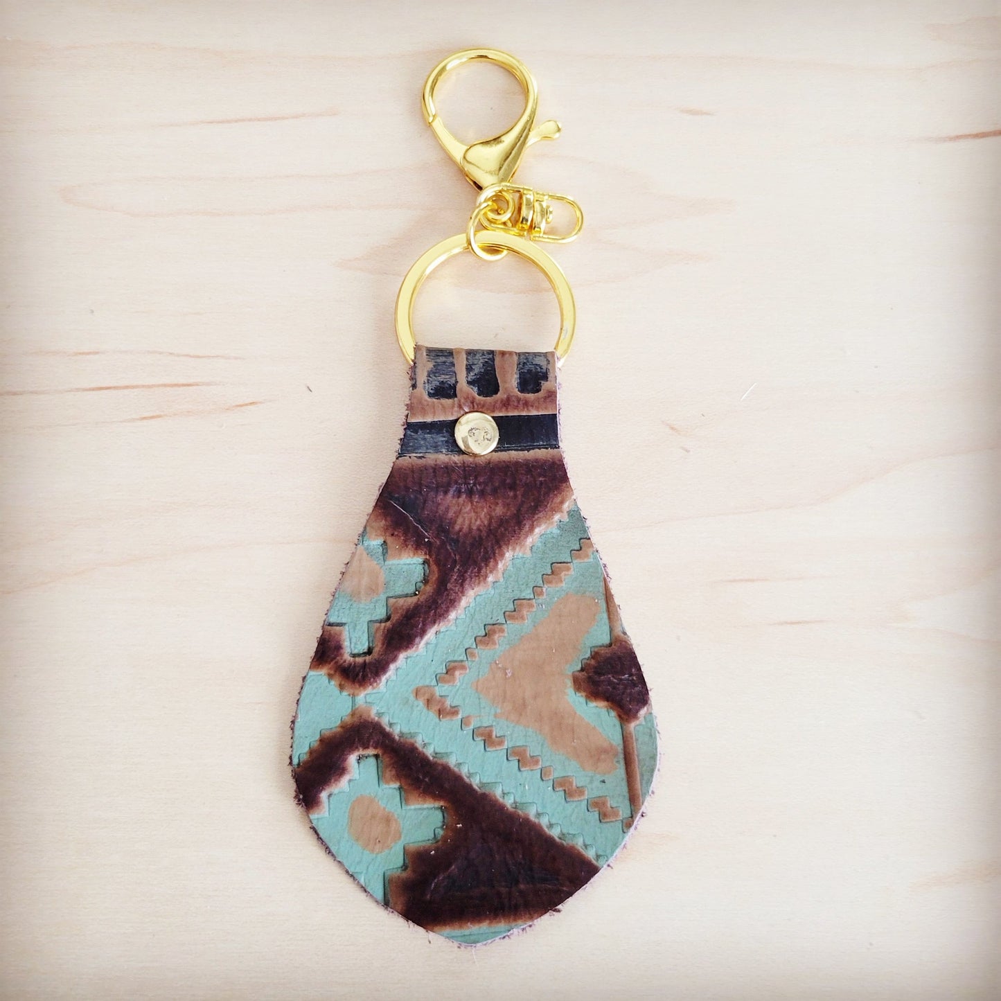 Embossed Leather Key Chain - Turquoise Navajo 700b