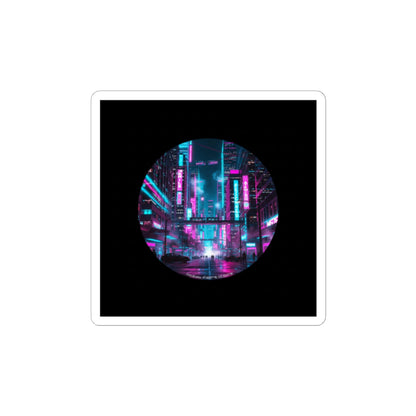 Neon Cyberpunk Skyline Sticker | synthwave city, neon cityscape