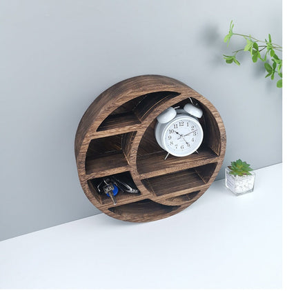 Wooden Round Moon Shelf - 3-Tier Circular Crescent Phase Floating Wall Rack