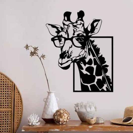 Animal Wearing Glasses Giraffe Silhouette Wall Hanging
