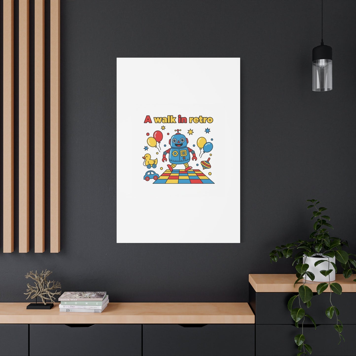 Retro Toy Robot Canvas | Throwback Kid, Primary Color Nostalgia