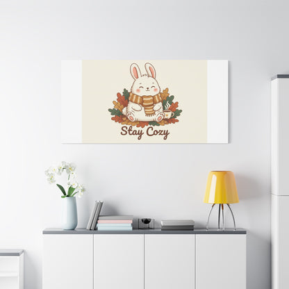 Cozy Bunny Illustration Canvas | Cute Critter Winter Forest Art