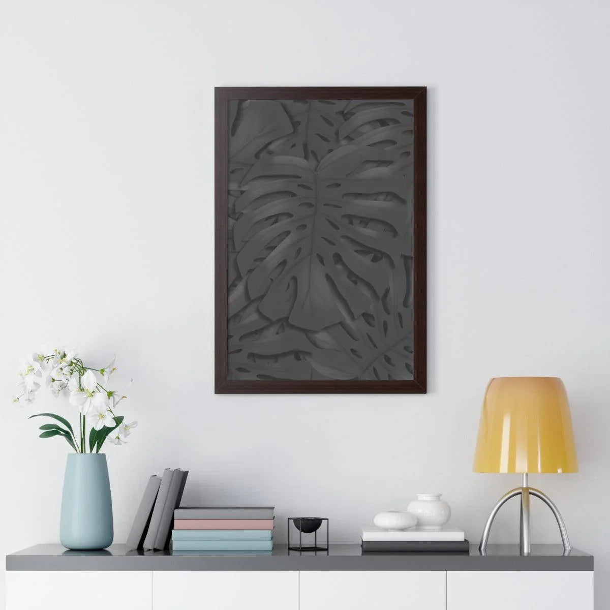 Charcoal Monstera Framed Print – Botanical Wall Art