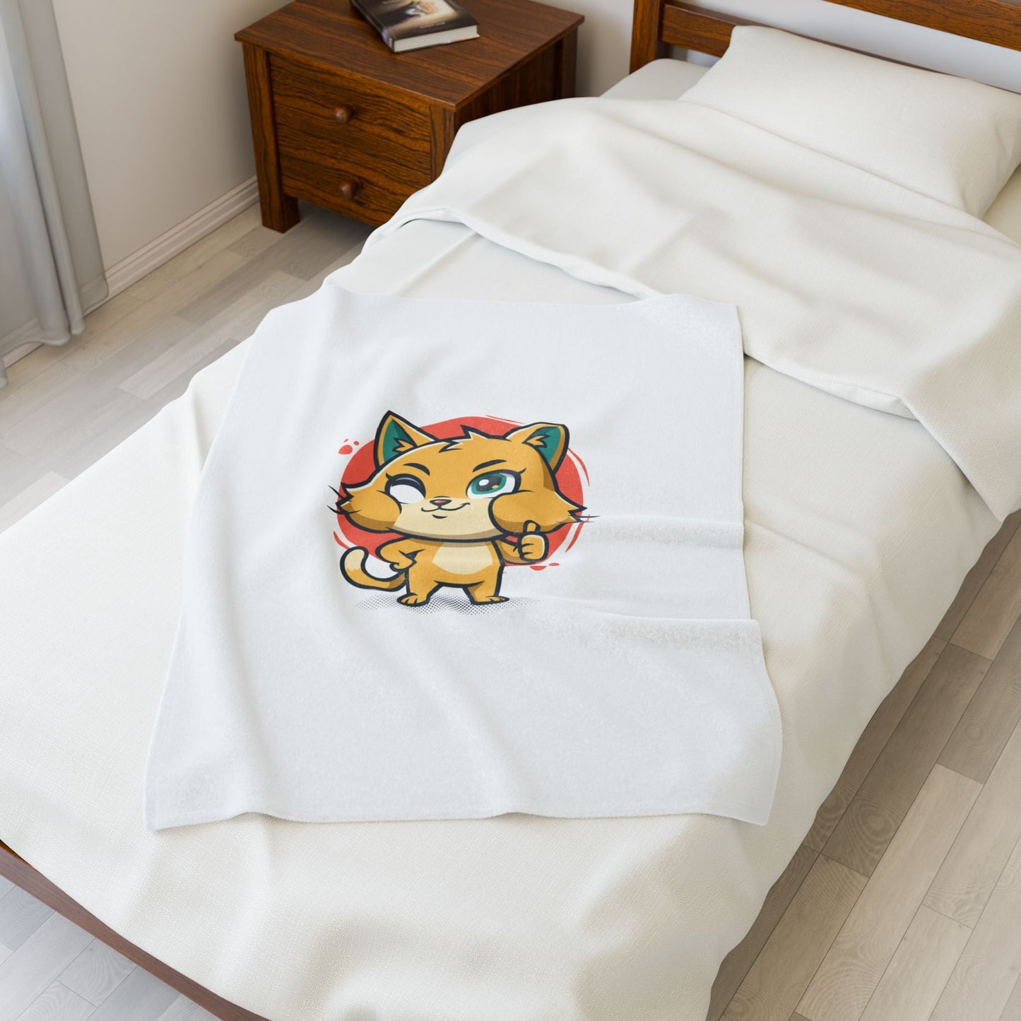 Cute Cheeky Cat Illustration Velveteen Plush Blanket | Rodent-Core Vibe
