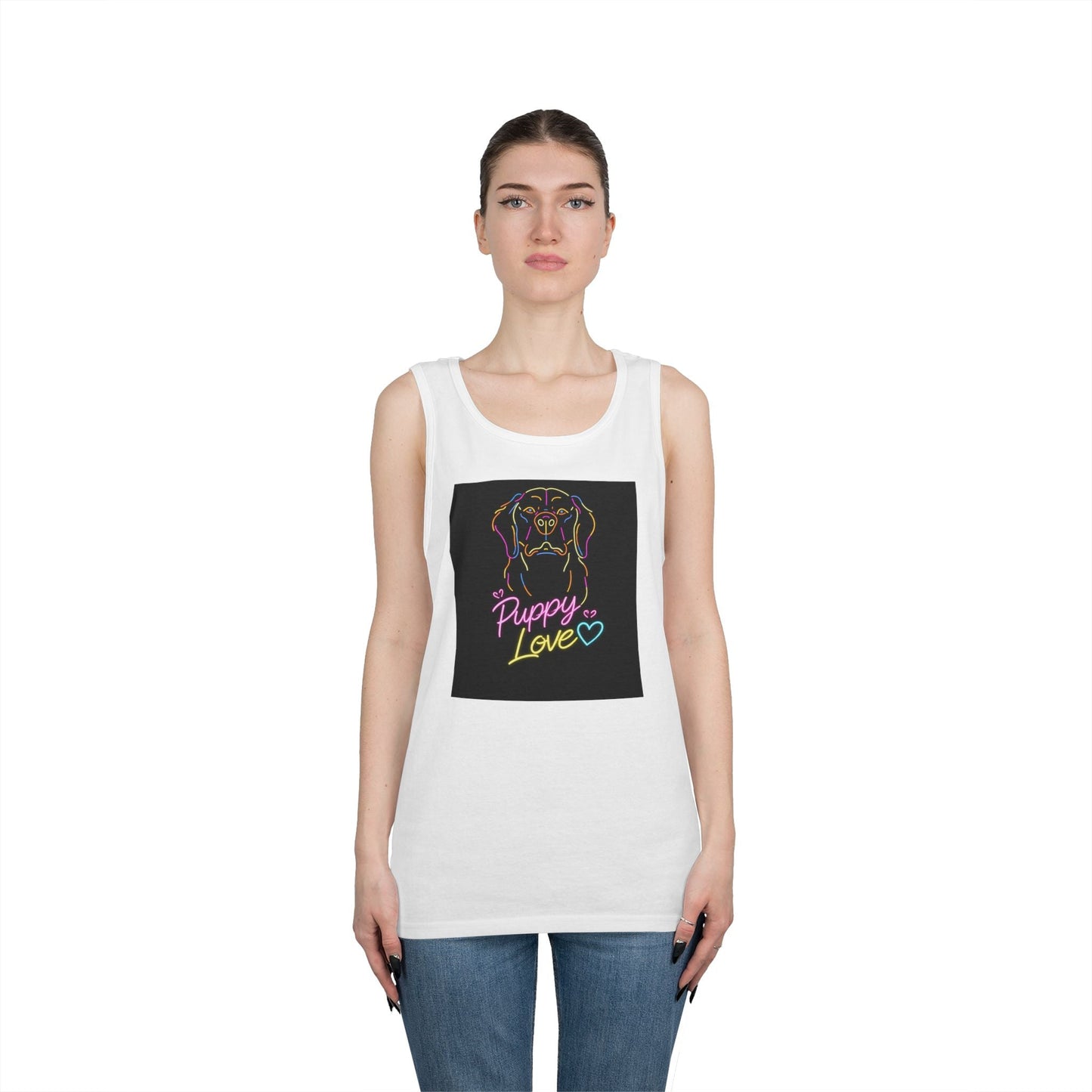 Puppy Love Tank Top — Neon Dog Graphic Summer Tee
