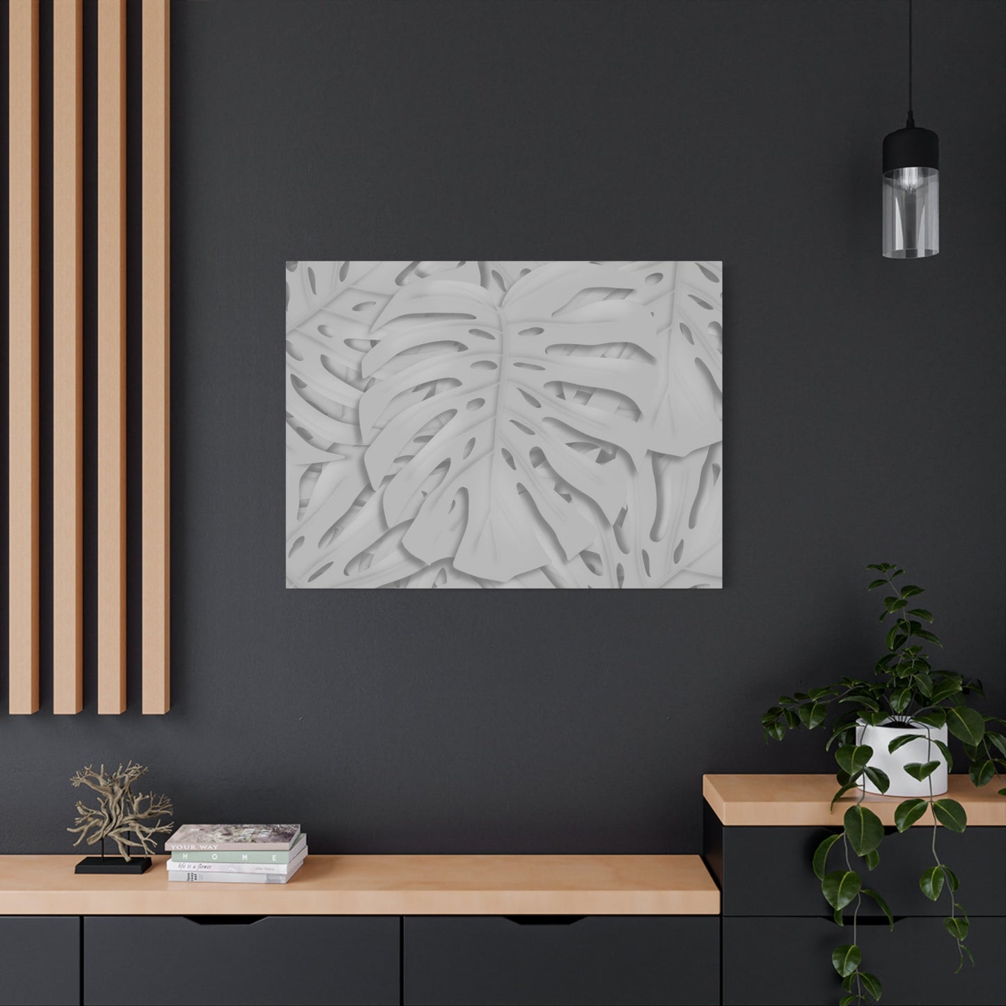 Soft Grey Monstera Canvas Print – Botanical Wall Art