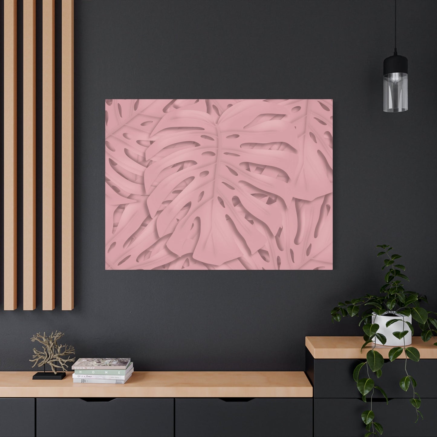 Soft Pink Monstera Canvas Print – Botanical Wall Art