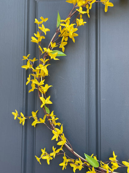 Modern Yellow Forsythia Spring Hoop Wreath