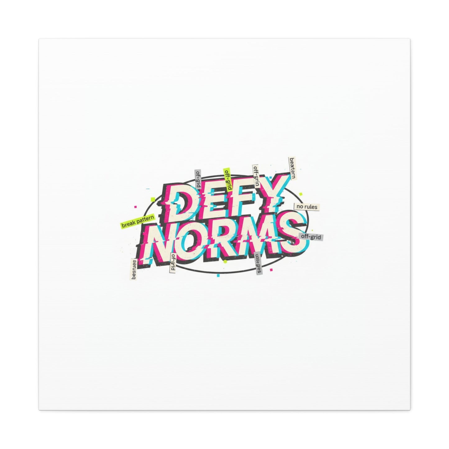 Defy Norms Canvas, Anti-Aesthetic Glitch Typography, Brutalist Poster Style