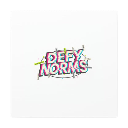 Defy Norms Canvas, Anti-Aesthetic Glitch Typography, Brutalist Poster Style