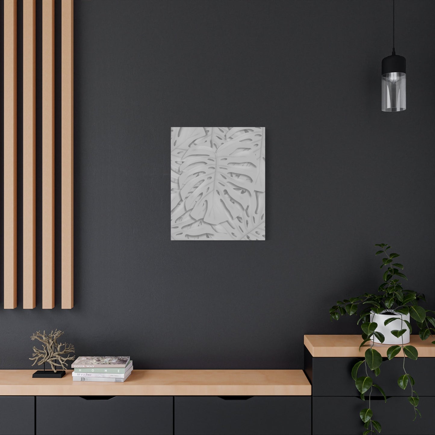 Soft Grey Monstera Canvas Print – Botanical Wall Art