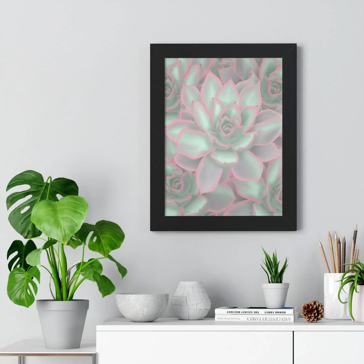 Echeveria Violet Queen Succulent Pattern Framed Print – Botanical Wall Art