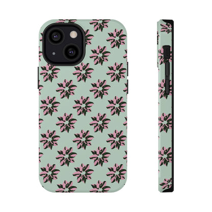Pink Princess Philodendron Pattern Phone Case – Dual Layer Protective Cover