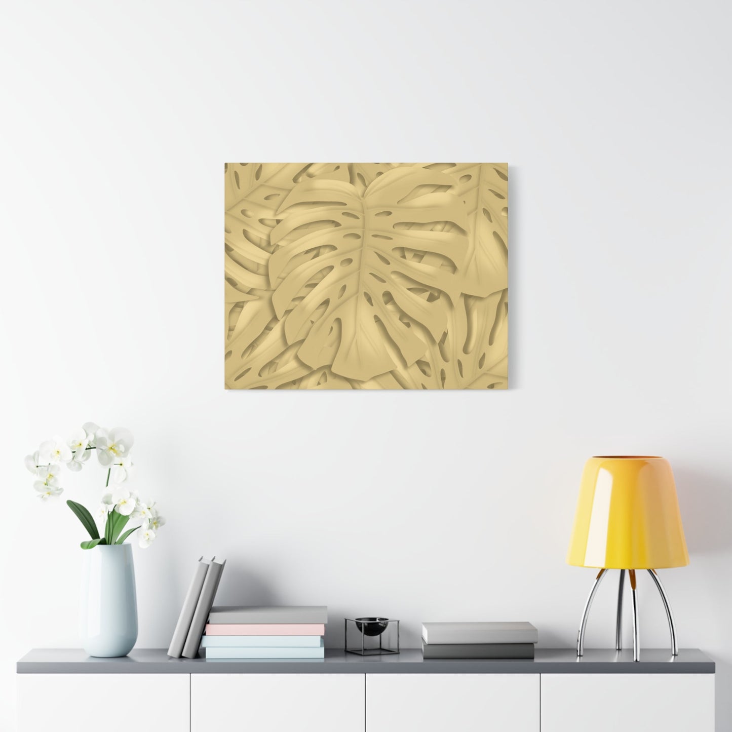 Golden Monstera Canvas Print – Botanical Wall Art