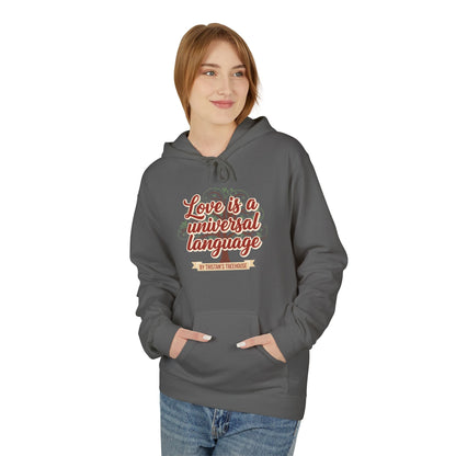 Hoodie — “Love is a Universal Language” Cozy Retro Cabin Graphic Hoodie