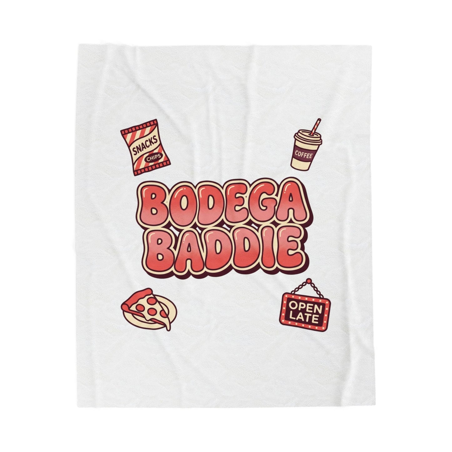 Bodega Baddie Velveteen Blanket | NYC Y2K deli sign, Spanglish cherries
