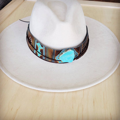 Wide Genuine Leather Blue Navajo Hat Band w/ Turq 953j