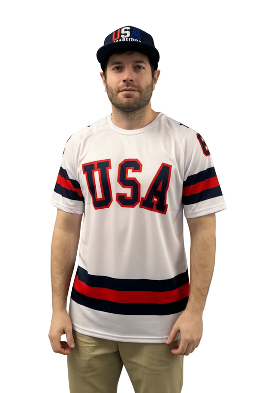 USA Hockey Officially Licensed "Miracle on Ice 1980 Team" Jersey White Tee-Adult