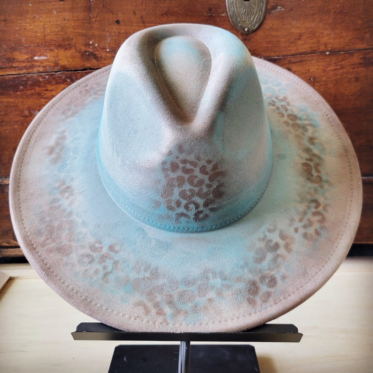 Hand-Painted Leopard Boho Western Cowgirl Hat Only- Brown 986x