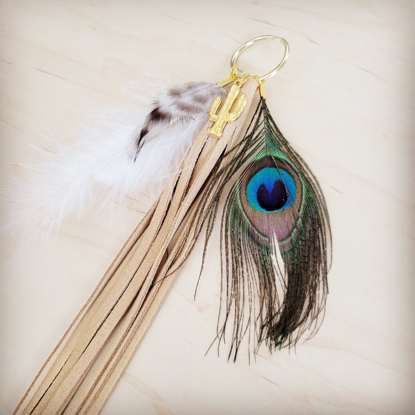 Boho Western Leather Boot Bling Bone Suede w/ Peacock Feather 500v