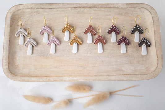 Clay Earrings | Mushroom Hoops | All Things Fall Collection