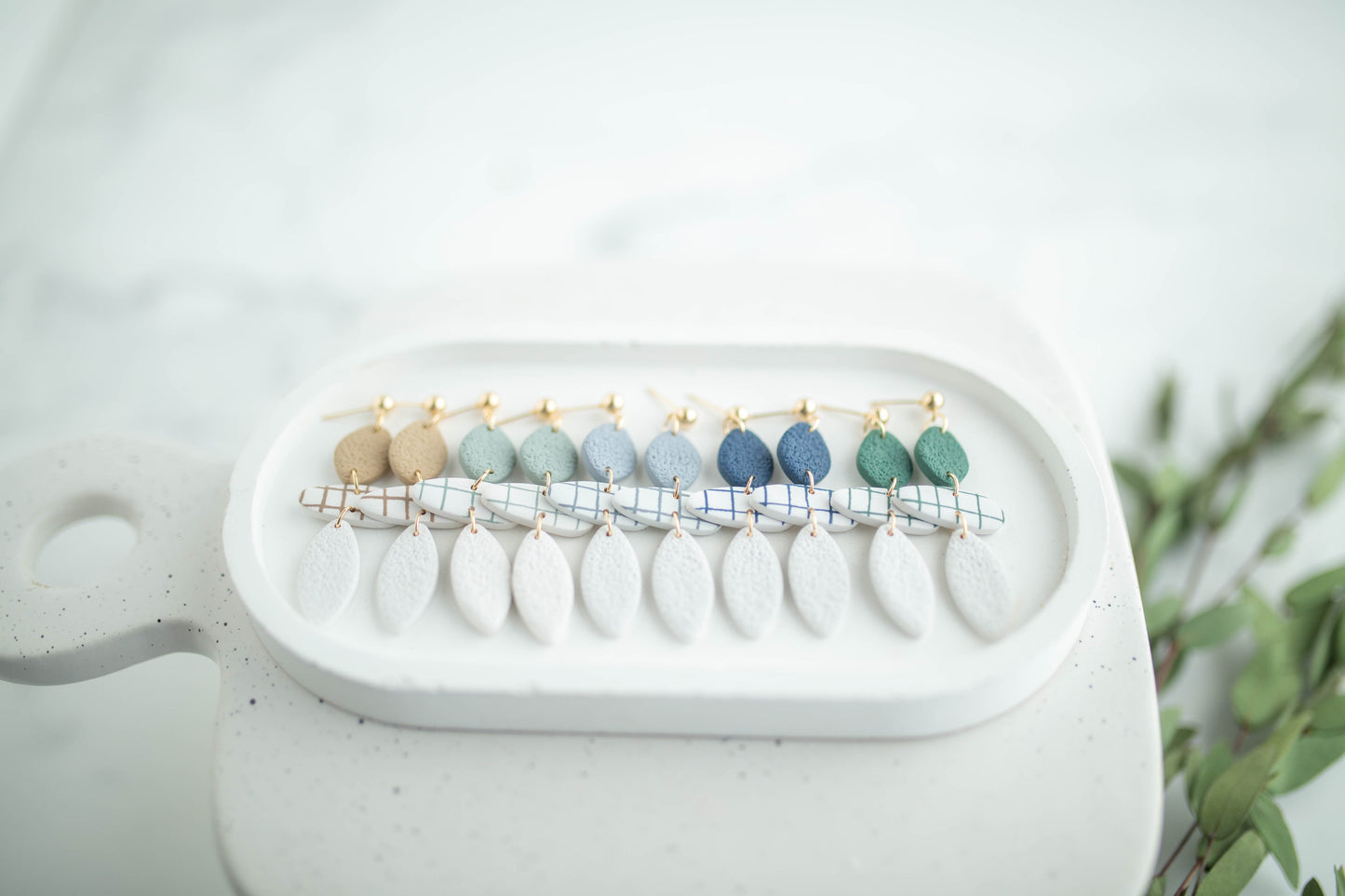 Clay Earrings | Lined Trio Dangles | Earth+Sky Collection
