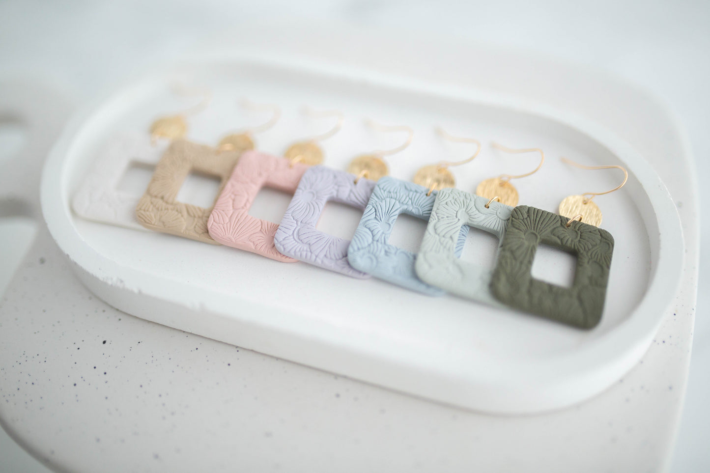 Clay Earrings | Floral Rectangle Dangles | Spring Fling Collection