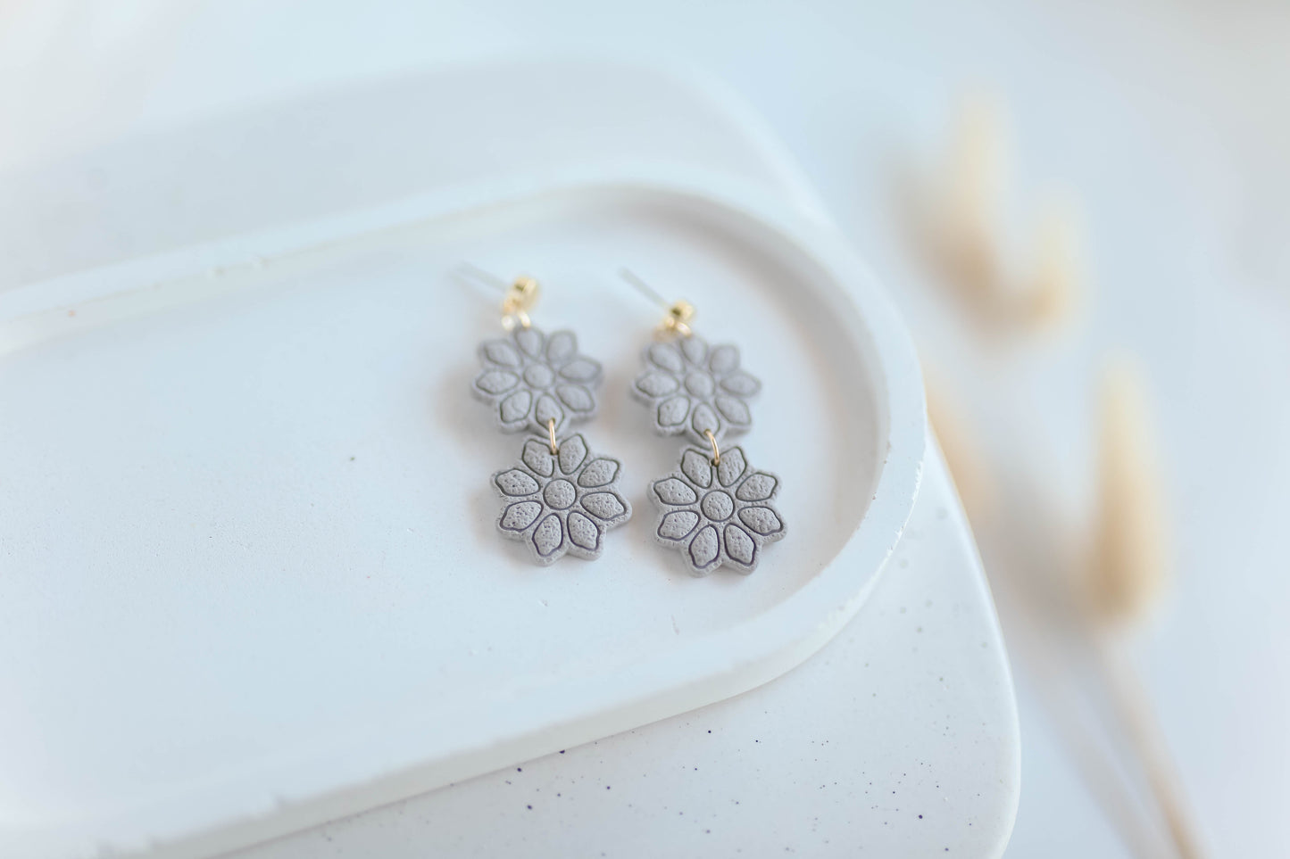 Clay Earrings | Boho Double Bloom Dangles | Autumn Vibes Collection